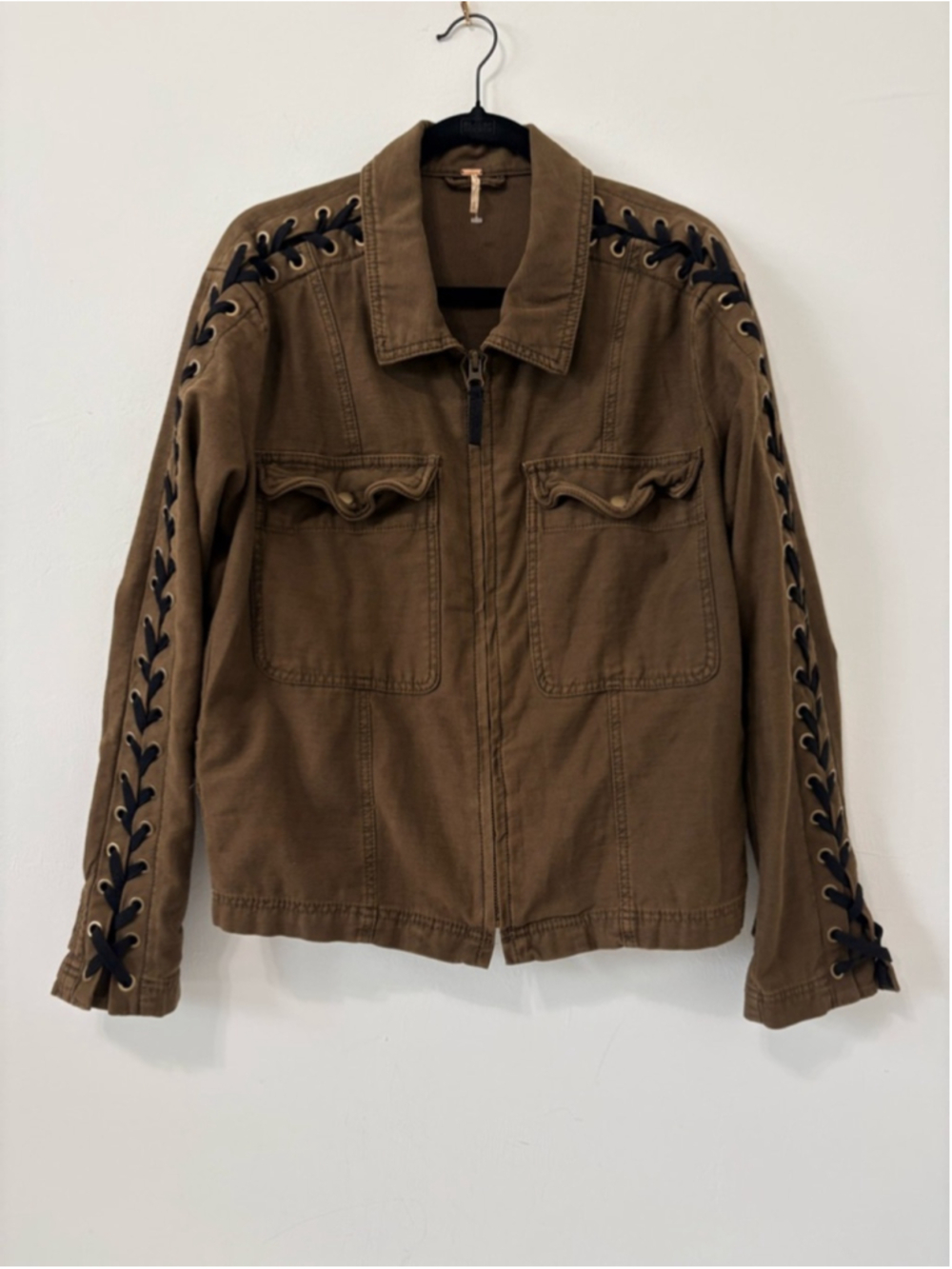 Free People Faye Military Lace Up Sleeve Jacket Brown Sz S EUC - Picture 4 of 13